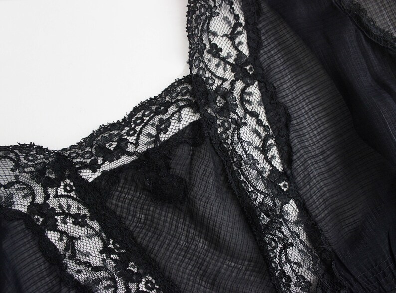vintage 40s nightgown 1940s sheer black nightgown black lace bias cut nightgown sheer black slip dress 1940s boudoir sleepwear