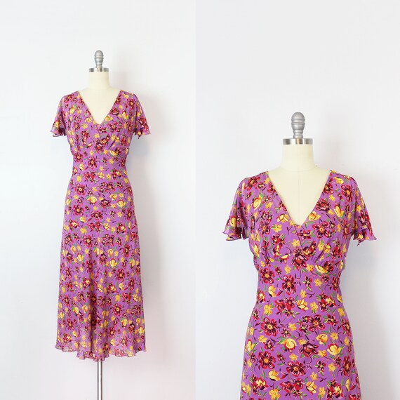 vintage 90s floral chiffon dress / 1990s BETSEY JO
