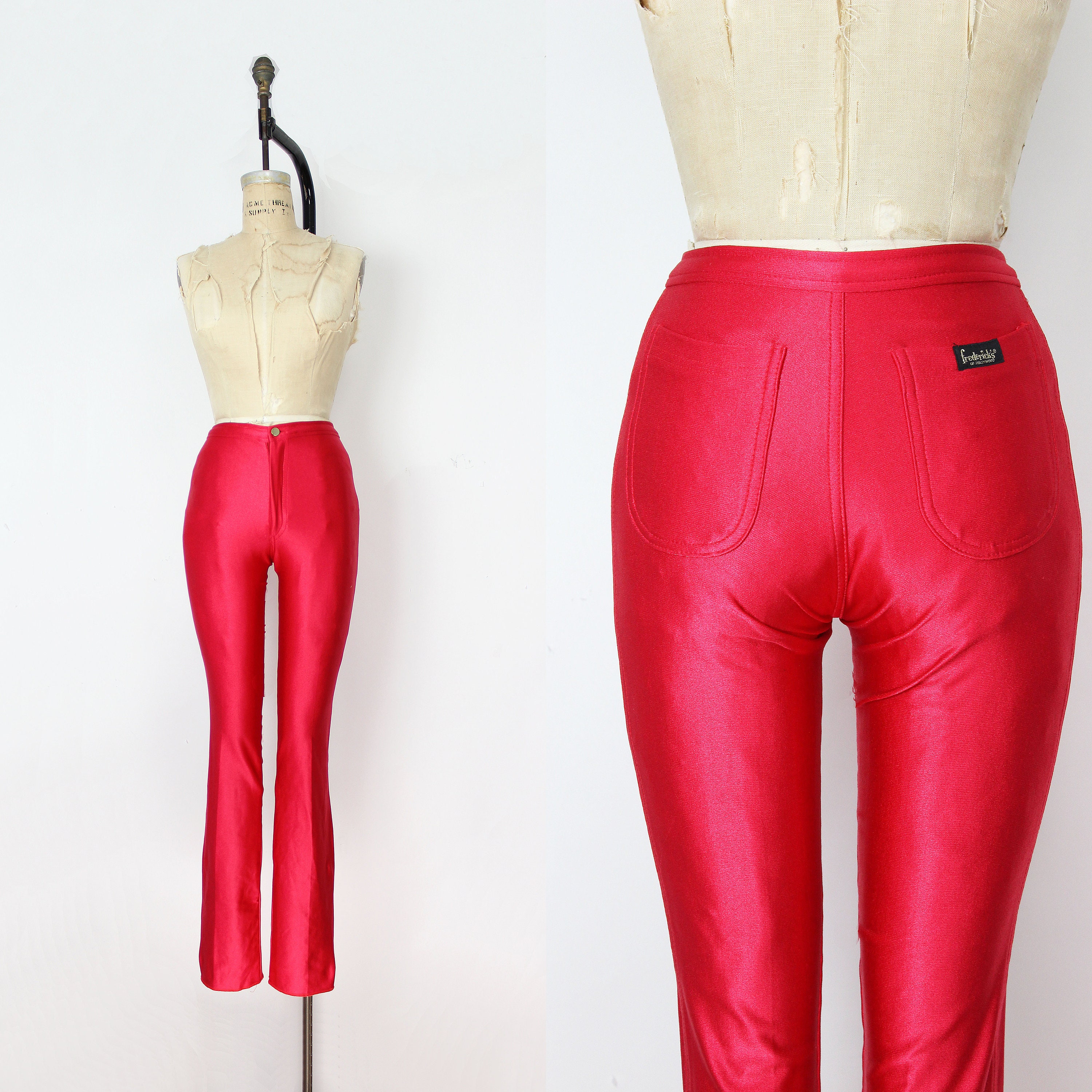 Vintage 70s Disco Pants / 1970s Liquid Red Satin Pants