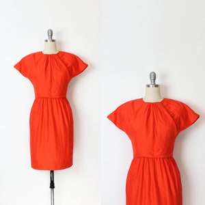 vintage 80s BILL BLASS dress / 1980s silk dress / designer 80s dress / orange silk dress / silk sheath dress / draped silk dress