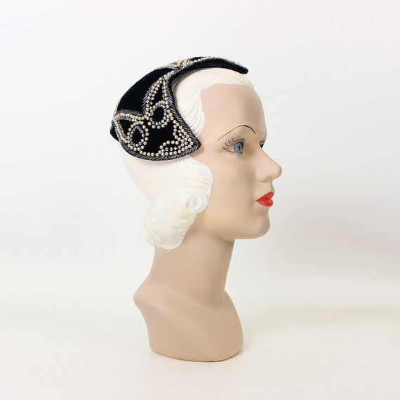 vintage 40s hat / 1940s beaded rhinestone hat / bl