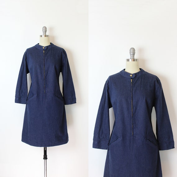 vintage 70s dress / 1970s denim dress / THERMO JAC