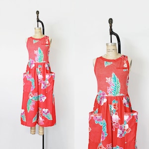 vintage 80s floral jumpsuit / summer jumpsuit / breezy cotton jumpsuit / palazzo jumpsuit / wide leg jumpsuit / vintage floral jumpsuit