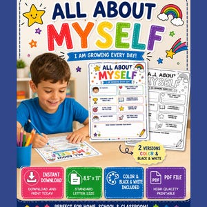 All About Myself Worksheet for Kids | Preschool Printable PDF