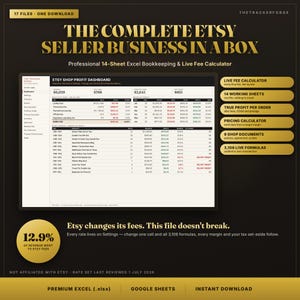 Etsy Seller Business in a Box, Etsy Bookkeeping Spreadsheet with Fee Calculator, Profit and COGS Tracker, Shop Policies and Buyer Scripts