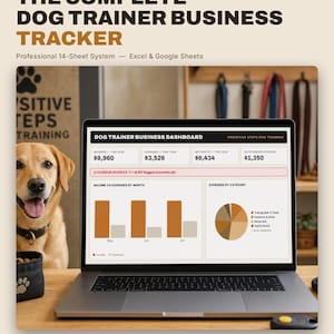 Hundtränare Företagsspårare, Excel och Google Sheets, Kalkylblad för hundträningskundfakturor, Inkomstkostnader