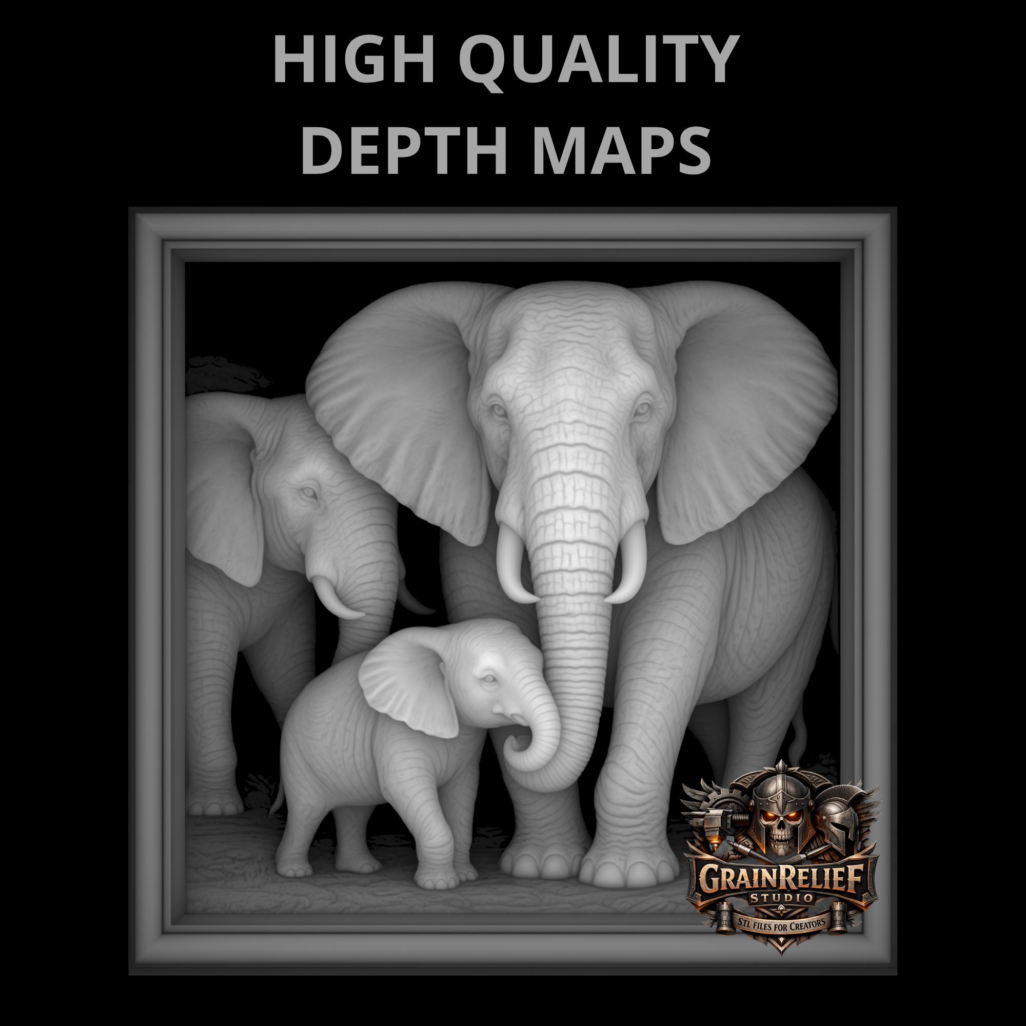 Elephant Family STL File for CNC Carving | African Elephant Relief 3D ...