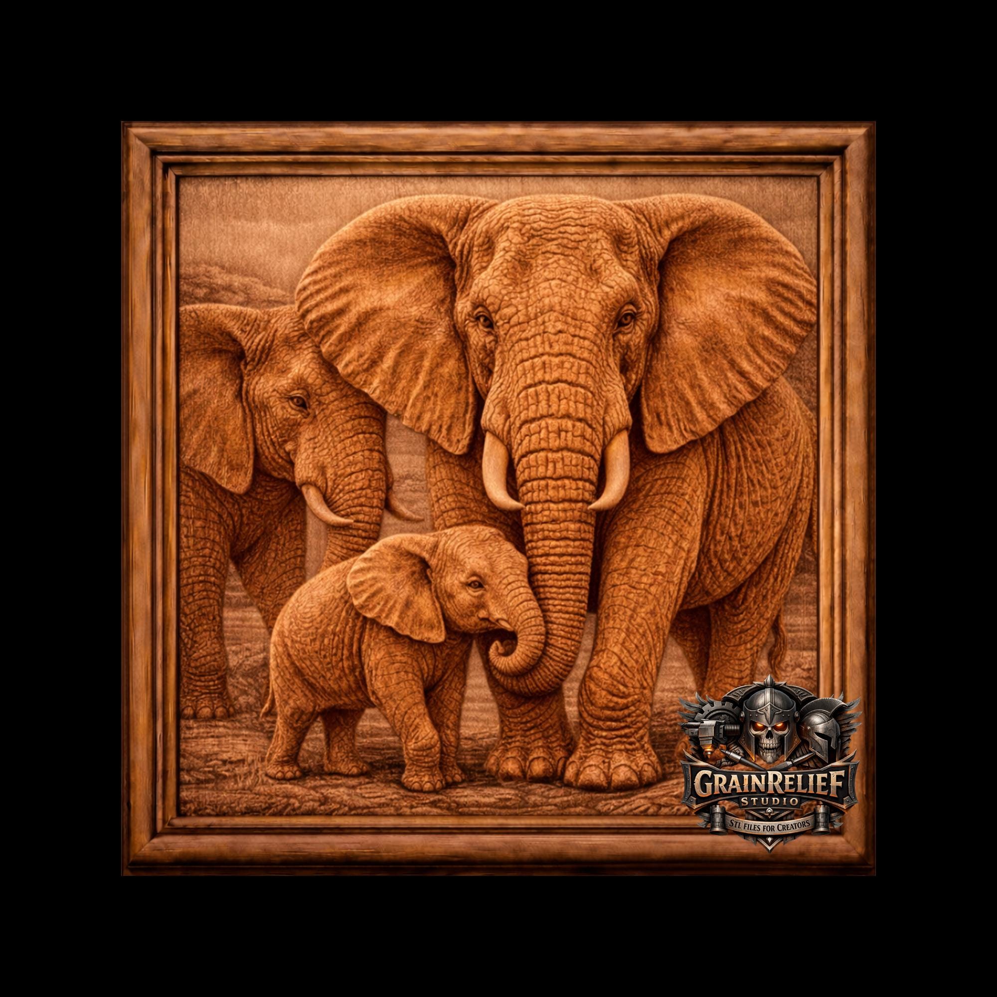 Elephant Family STL File for CNC Carving | African Elephant Relief 3D ...