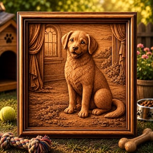 Dog STL File for CNC Carving | Labrador Style Dog Relief 3D Model | Pet Portrait Wood Wall Art | CNC Router Engraving stl | Digital Download