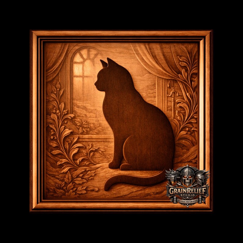 Cat Silhouette STL File for CNC Carving | Elegant Cat Relief 3D Model ...