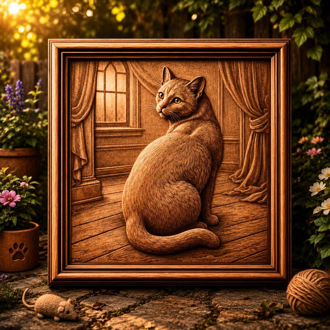 Cat STL File for CNC Carving | Realistic Cat Relief 3D Model | Pet ...