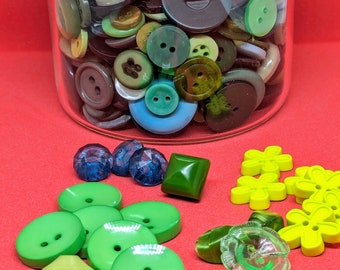 GREEN Buttons mixed lot mostly vintage shades of green teal lime