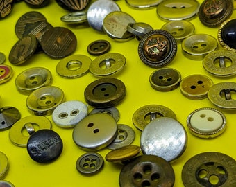 METALLIC Buttons mixed lot mostly vintage shades of gold silver copper + DALMATION Dogs set of 4