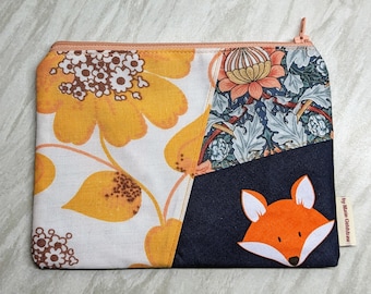 Patchwork Purse, main feature "Fox" plus William Morris chintz and other floral theme, hand-made, unique item.
