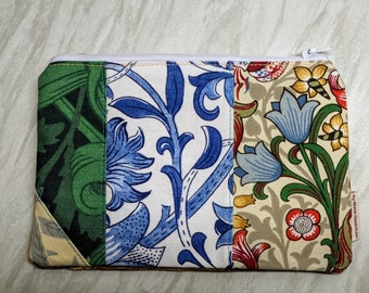 Patchwork Purse, William Morris Lodden, Golden Lily and other floral theme, hand-made, unique item.