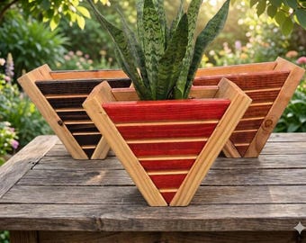 Handcrafted Wooden Planter: Inverted Pyramid Silhouette, Rustic Modern Design