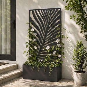 Metal Planter Box with Trellis Privacy Screen for Climbing Plants