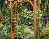 Wooden Garden Arch Arbor: Pergola Top, Lattice Sides, Easy Assembly Structure