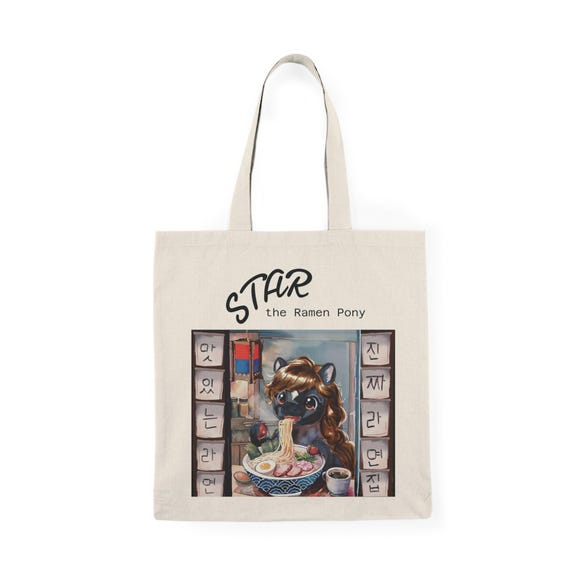 Ramen Pony Illustration Tote Bag | Natural Cotton Canvas Noodle Art Bag