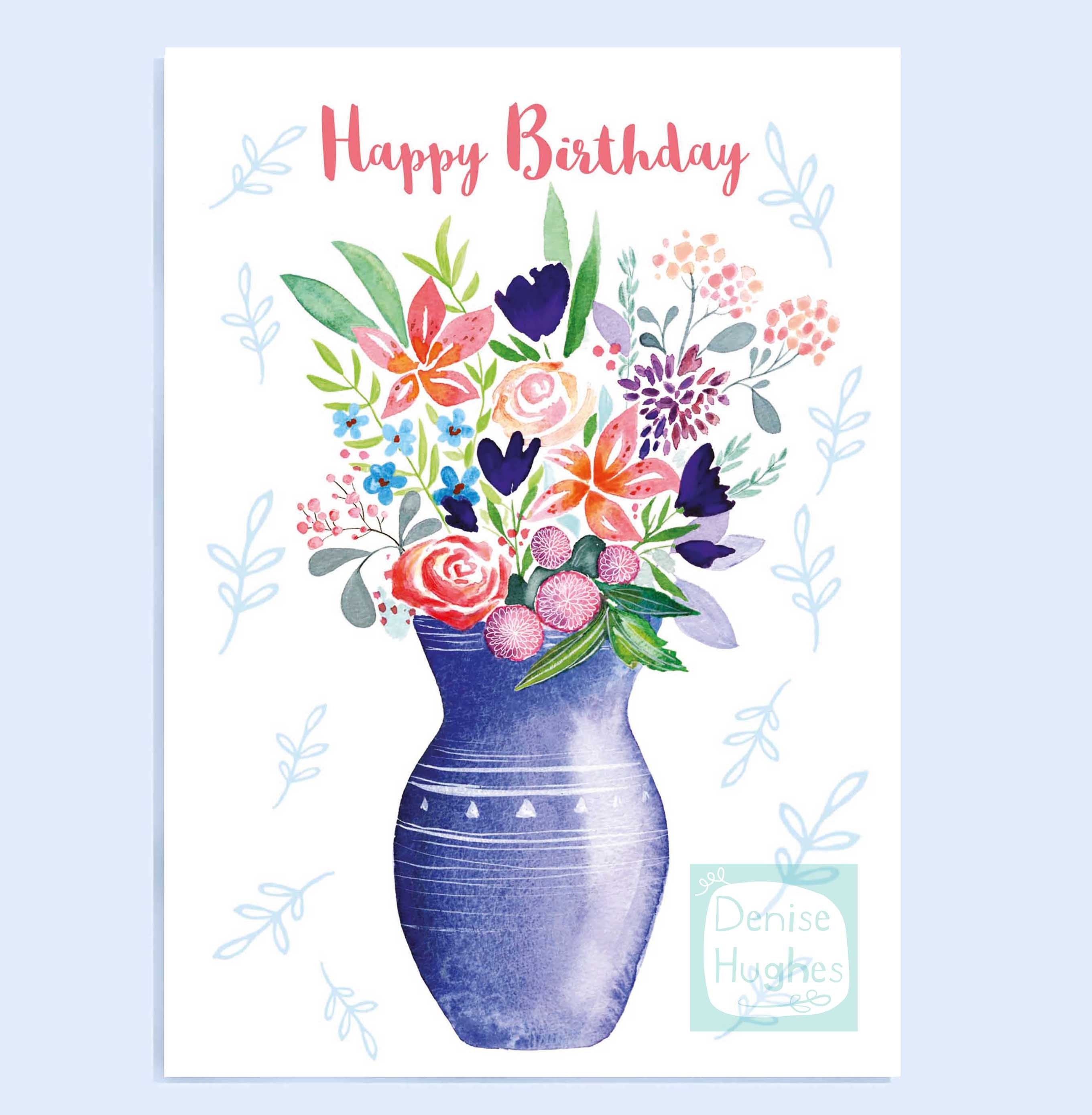 Blue Vase Birthday Card Floral Birthday Card Flower vase | Etsy