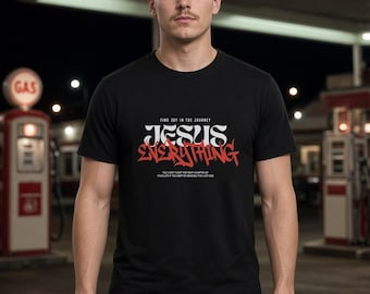 Jesus Over Everything Shirt, Find Joy in the Journey Tee, Red Graffiti Christian Streetwear Hoodie, Gift for Son