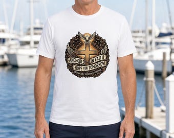 Anchored in Faith Shirt, Hope for Tomorrow Cross Dove Tee, Nautical Christian Hoodie, Christmas Gift for Grandpa