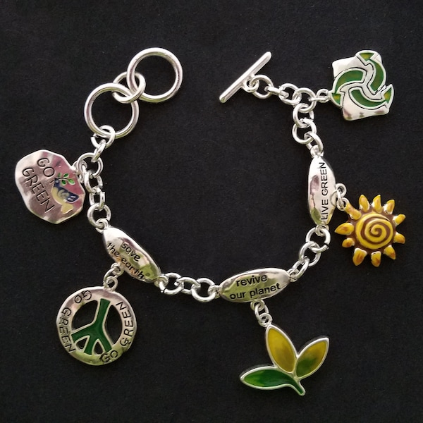 Green New Deal Charm Bracelet, Jewelry - Save The Earth, Go Green, Recycle, Revive Our Planet