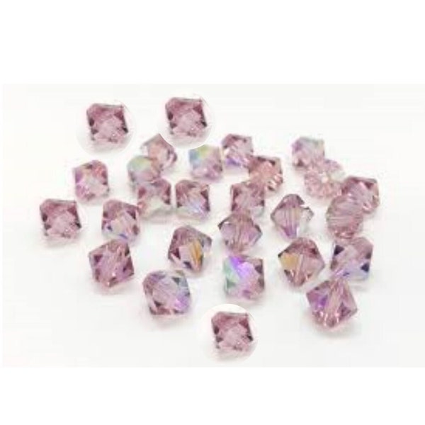 50 Pcs Authentic Swarovski 4mm Light Amethyst Bicone Crystal Beads for Earrings Jewelry Making