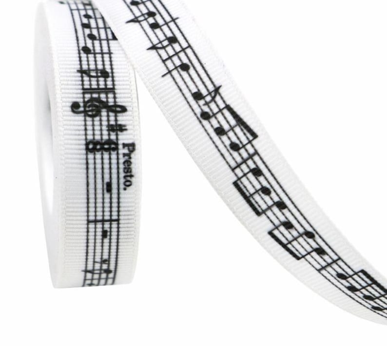 Note With A Ribbon Music Note Ribbon Piano Sheet Ribbon 10mm 16mm 25mm 38mm, Black White ...