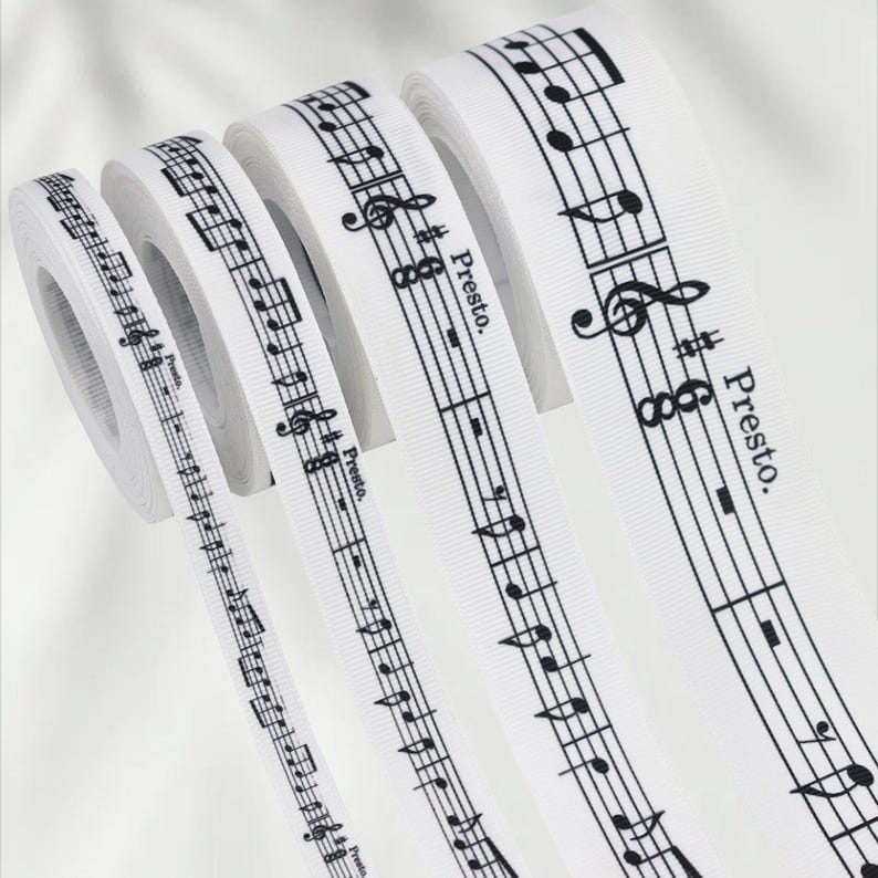Music Note Ribbon Pattern Music Note Ribbon Piano Sheet Ribbon 10mm 16mm 25mm 38mm, Black White ...