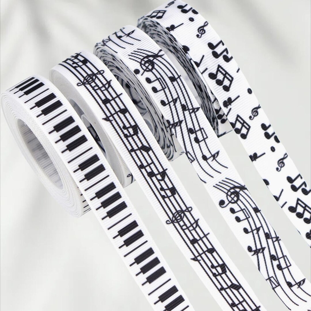 Music Note Ribbon Pattern Music Note Ribbon Black White Musical Ribbon, DIY Hair Bows, Concert ...