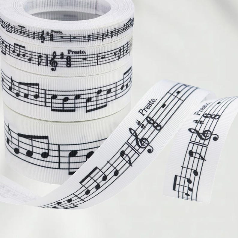 Music Note Ribbon Pattern Music Note Ribbon Piano Sheet Ribbon 10mm 16mm 25mm 38mm, Black White ...