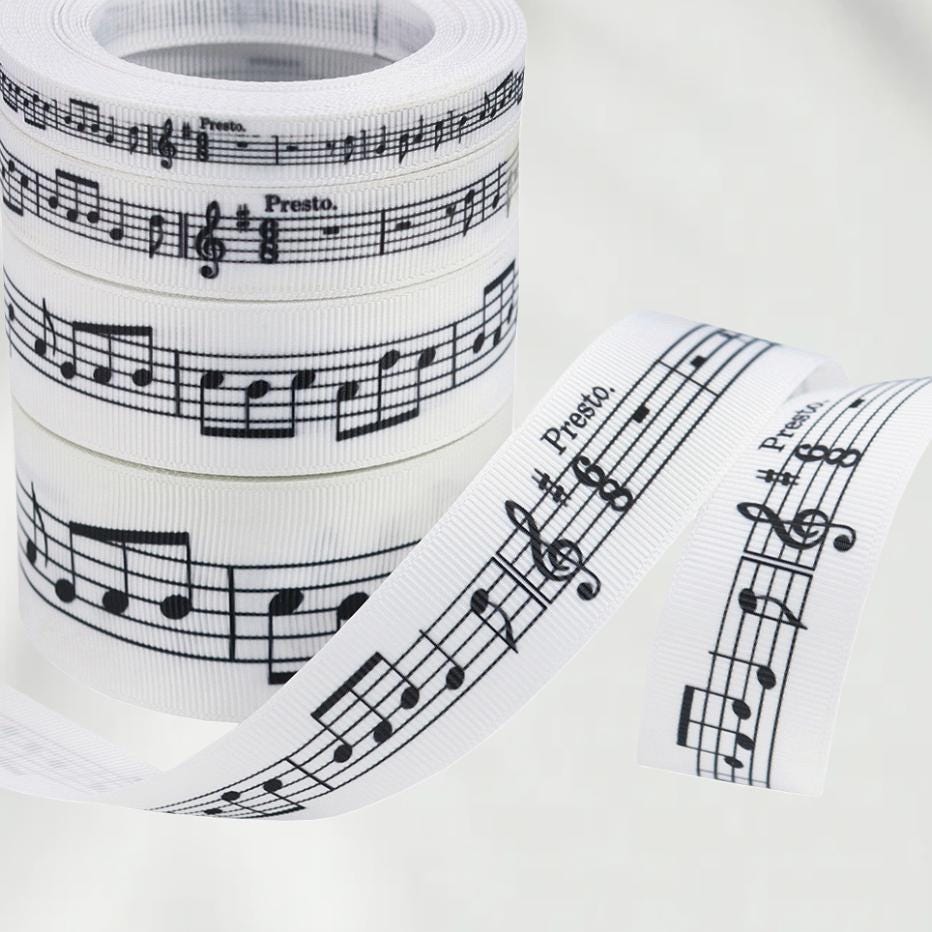 Musical Ribbon Music Note Ribbon Piano Sheet Ribbon 10mm 16mm 25mm 38mm, Black White ...