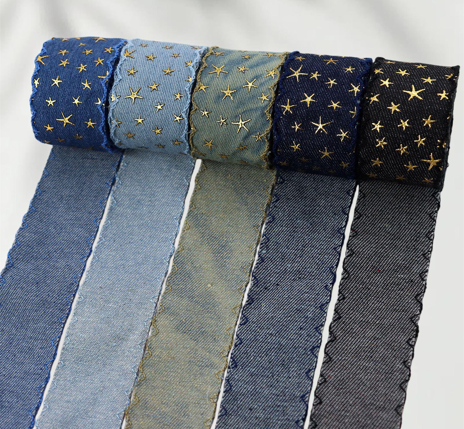 Denim Star Ribbon Embossed Jean Trim 25mm 38mm, Vintage Denim Ribbon ...