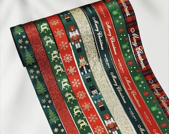 Christmas Glitter Ribbon Red Green Gold Ribbon, Sparkly Holiday Ribbon, DIY Wreath Ribbon, Gift Wrapping, Christmas Party Decoration