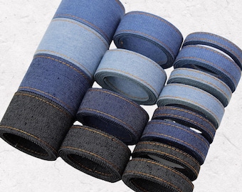 Denim Ribbon Trim 10mm 16mm 25mm 38mm, Blue Jean Fabric Tape, Bow Making Ribbon, Hair Accessories DIY, Sewing Craft Supplies(Sold by Meter)