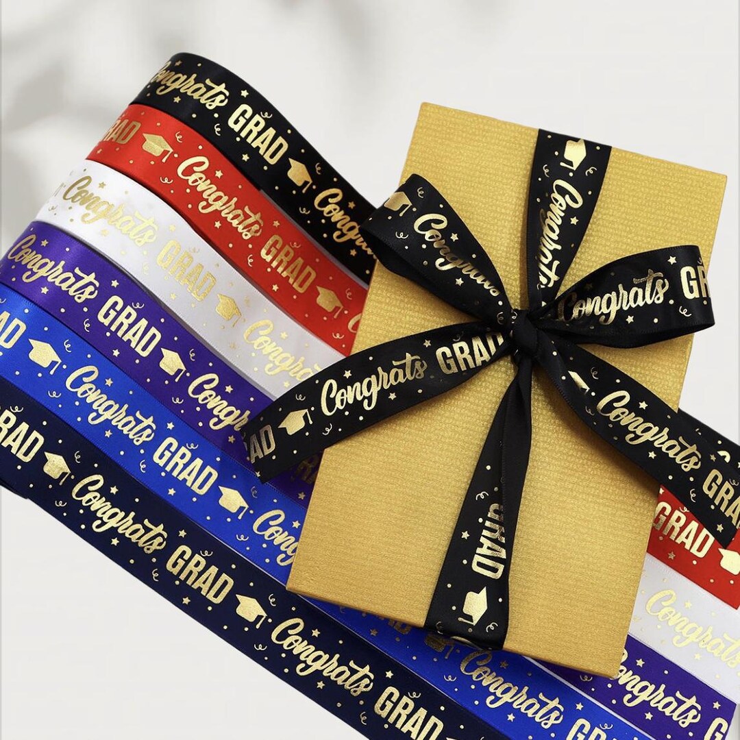 Graduation Ribbon Pattern Graduation Ribbon 38mm Gold Foil Ribbon, Polyester Ribbon for DIY Hair ...