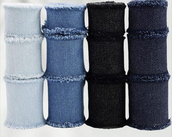 Frayed Denim Ribbon Trim 25–50mm, Double Fray Edge Jean Ribbon, DIY Clothing Trim, Hat & Bag Decoration(Sold by Meter)