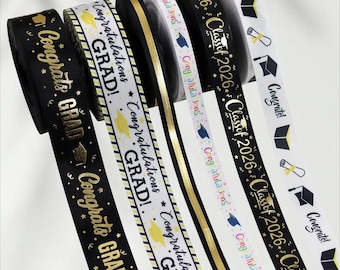 Fita de formatura dourada metalizada, fita de poliéster para embrulho de presentes, decoração de festa de formatura, laços de cabelo DIY, artigos para comemoração.