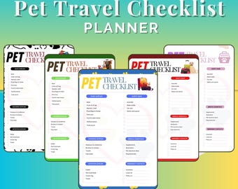Lista de verificación esencial para viajar con mascotas - Lista digital para empacar para perros y planificador de vacaciones para gatos - Rastreador de salud y organizador de suministros para viajes de cachorros (PDF)