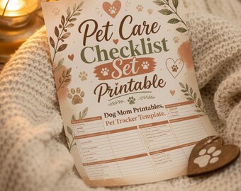 Pet Care Checklist Set Printable, Dog Mom Printables, Pet Tracker Template, Digital Download, Pet Care Printable, Pet Memorials