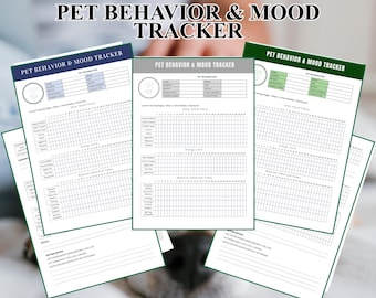 Rastreador definitivo de comportamiento y estado de ánimo de mascotas - Diario digital de entrenamiento canino y registro de ansiedad felina - Diario profesional de hábitos y bienestar de cachorros en formato PDF