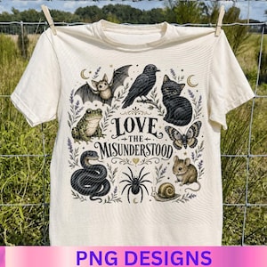Love The Misunderstood Bat Raven Cat Snake Spider Moth Frog PNG: Gothic Animal Lover Nature PNG Alternative Wildlife Aesthetic