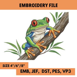 Red Eyed Tree Frog Embroidery Design Tropical Amphibian Wildlife Stitch Pattern Digital Download
