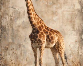 Lámina decorativa de jirafa africana para pared, arte imprimible de animales de safari, decoración neutra de vida silvestre.