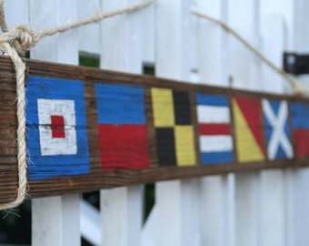 Custom Nautical Flag Sign- Reclaimed Wood Sign- Name with 4 letters- Nautical Wall Decor