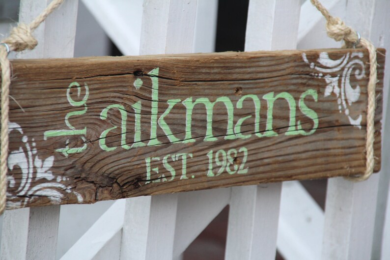 Reclaimed Wood Custom Family Last Name Sign with Date of Establishment image 5