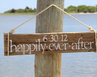 Custom wedding sign- "Happily Ever After" with wedding date...Bridal shower gift, engagement gift, or wedding gift