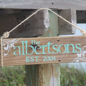 Reclaimed Wood Custom Family Last Name Sign with Date of Establishment image 1