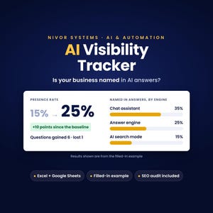 AI Visibility Tracker, AI Search and SEO Audit Spreadsheet, Google Sheets & Excel